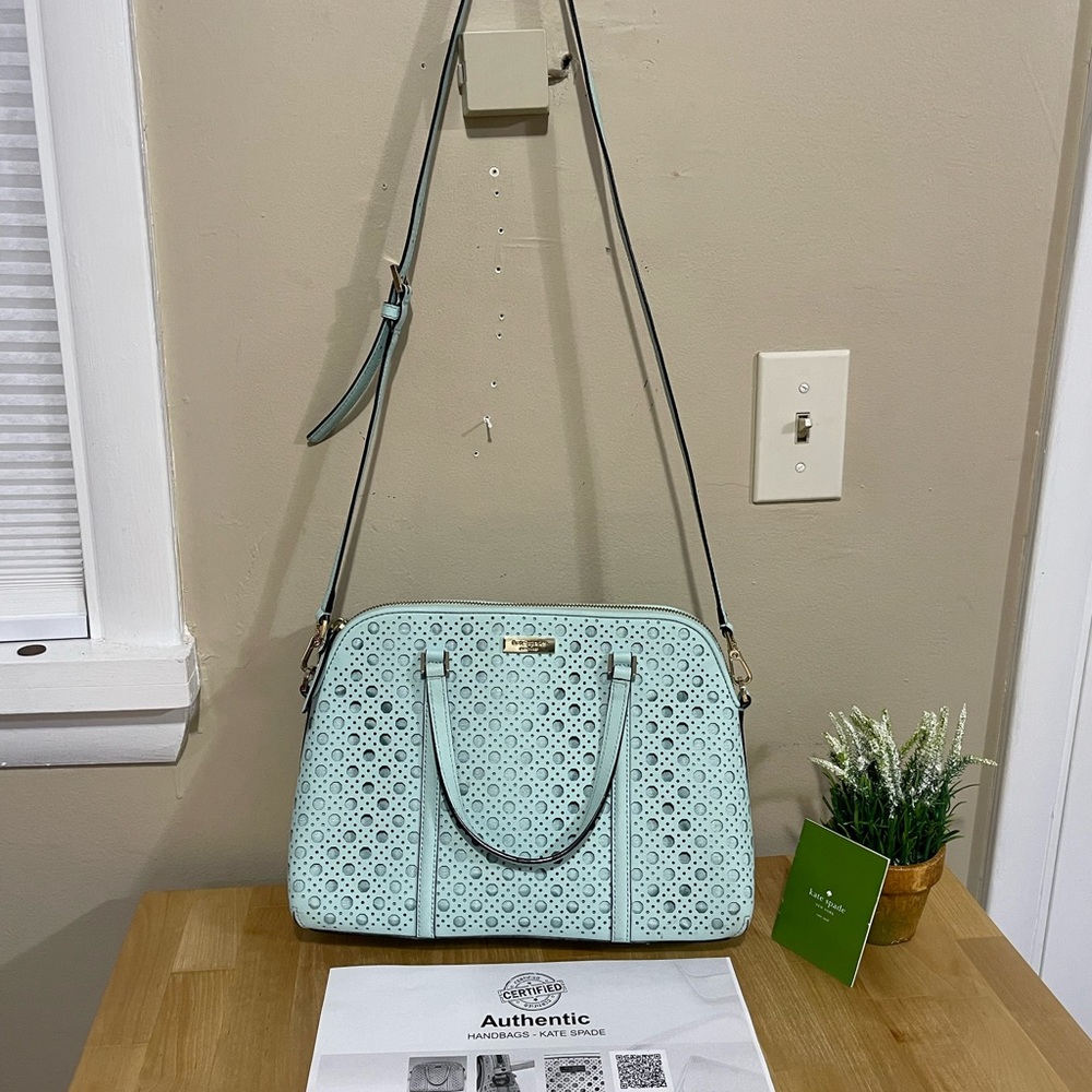 Kate Spade New Burry Lane Caning Rachelle Blue Leather Satchel Crossbody - Picture 4 of 11